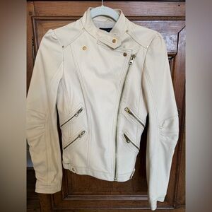 Zara Off-White / Cream 100% Lamb Leather Biker / Moto Jacket